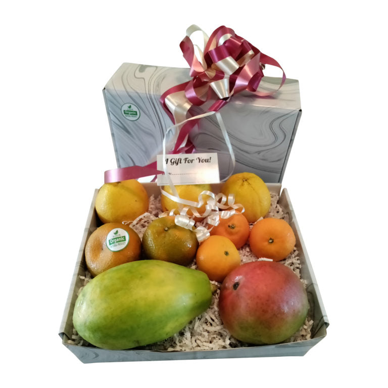Organic fruit gift box with fresh seasonal fruits